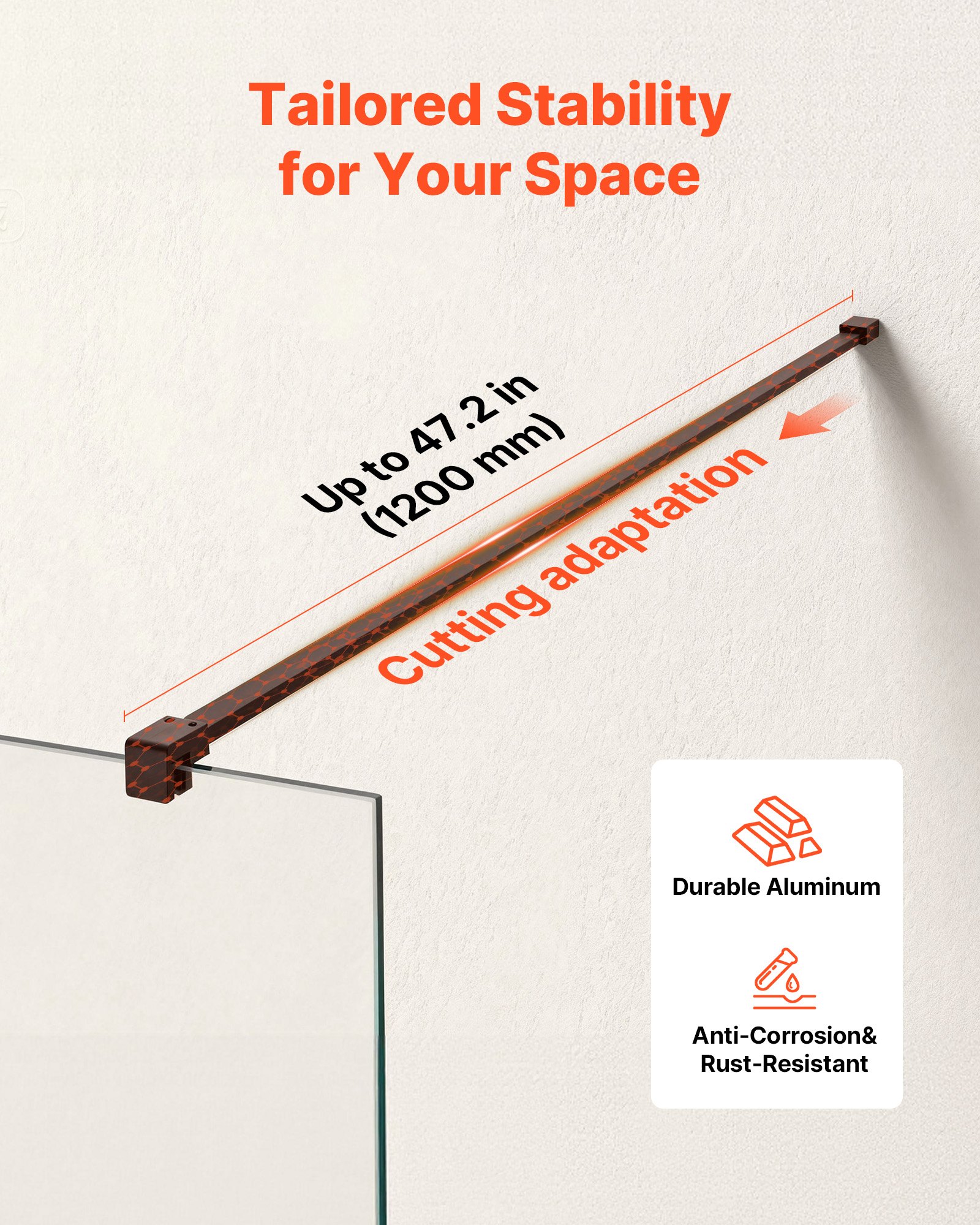 VEVOR feststehende Duschwand aus Glas (864 x 1870 mm) teilgerahmt, 8 mm dicke, klare Sicherheitsglastür mit Bodendichtung und Beschlägen, Duschtrennwand Duschabtrennung für Badezimmer, Mattschwarz