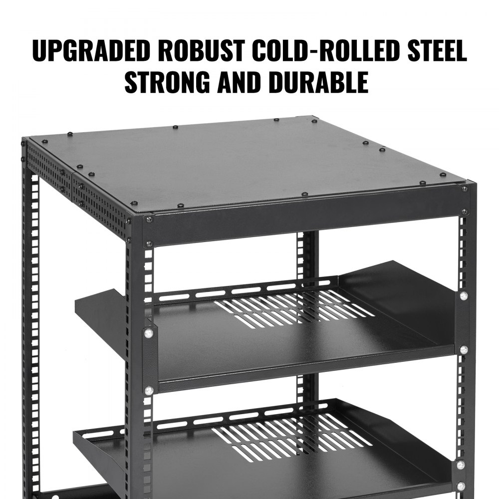 VEVOR 12U-Server-Rack mit offenem Rahmen 58.5-101.6cm verstellbare Tiefe freistehender/wandmontierter Netzwerk-Server-Rack 4-Pfosten-AV-Rack mit Rollen für Ihre gesamte Netzwerk-IT-Ausrüstung AV-Ausrüstung
