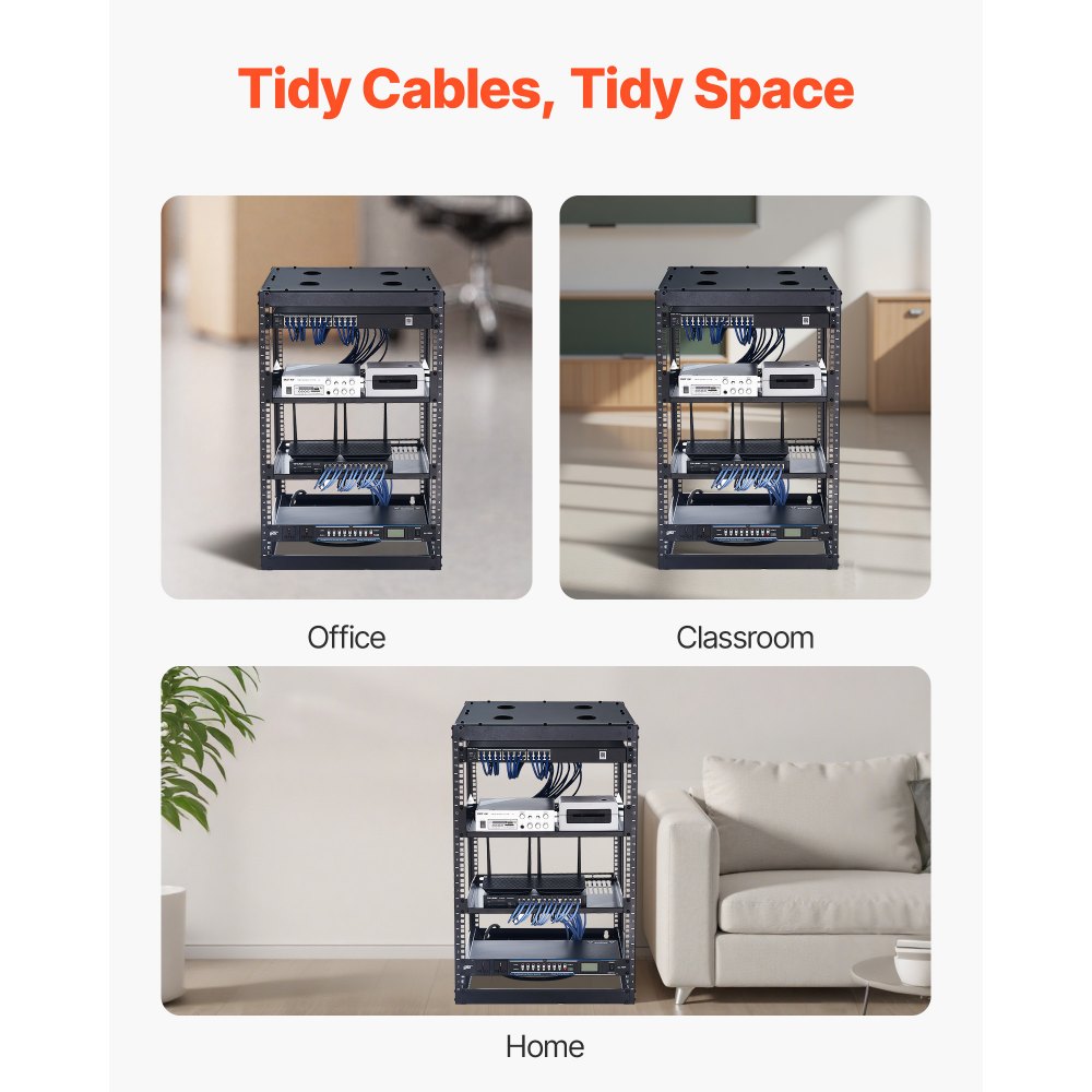 VEVOR 16U Open Frame Netzwerk-Rack, 585 mm Tiefe, zur Wandmontage oder als Stand-Server-Rack, 4-Pfosten-Rack mit belüfteten Regalen & Montagezubehör, für Netzwerk-IT-Geräte & AV-Ausrüstung