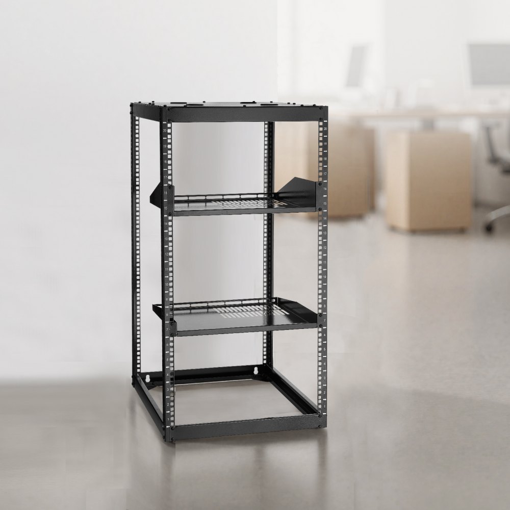 VEVOR 20U Open Frame Netzwerk-Rack, 585 mm Tiefe, Wandmontage oder Stand-Server-Rack, 4-Pfosten-Konstruktion, mit belüfteten Regalen & Montagezubehör, für Netzwerk-IT-Geräte & AV-Ausrüstung