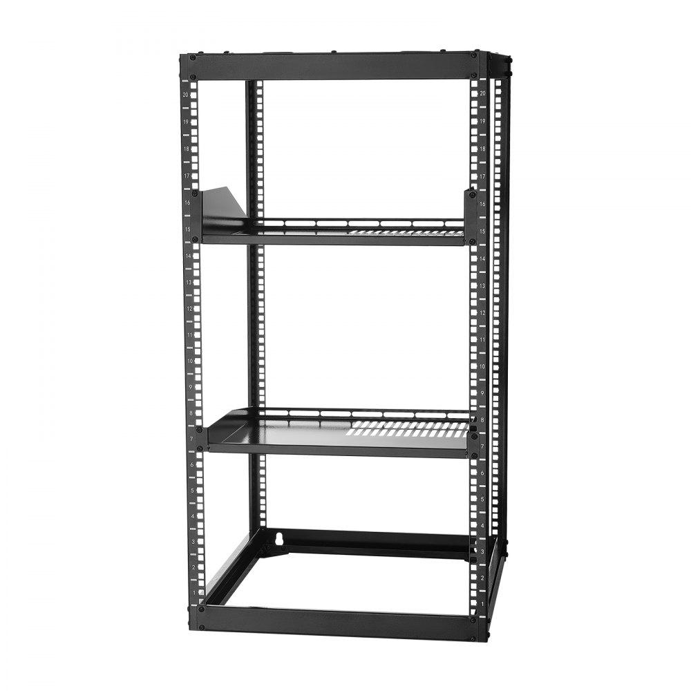 VEVOR 20U Open Frame Netzwerk-Rack, 585 mm Tiefe, Wandmontage oder Stand-Server-Rack, 4-Pfosten-Konstruktion, mit belüfteten Regalen & Montagezubehör, für Netzwerk-IT-Geräte & AV-Ausrüstung