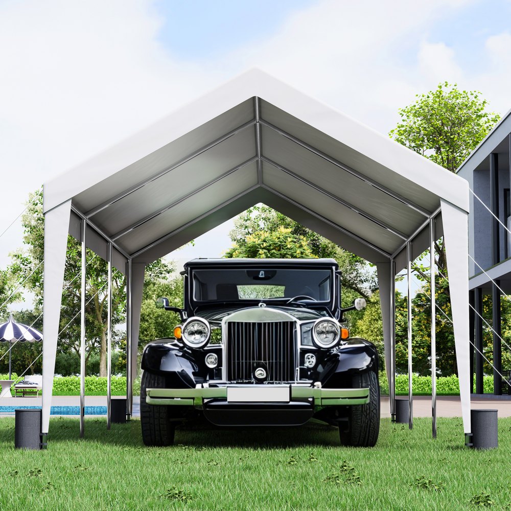 VEVOR Zeltgarage 3 x 6 x 2,8 m Garagenzelt aus 180 g/m² doppelseitig beschichtetes PE und verzinktes Stahlrohr Lagerzelt Carport 38 mm Säulendurchmesser Gerätezelt für 2–3 Erwachsene Weiß