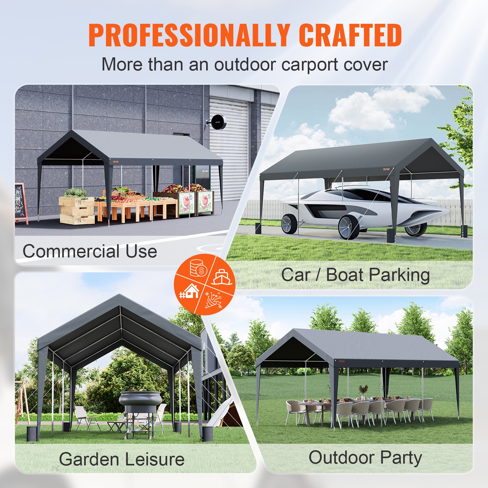 VEVOR Zeltgarage Garagenzelt Lagerzelt Carport PE 3x6x2,8m Grau