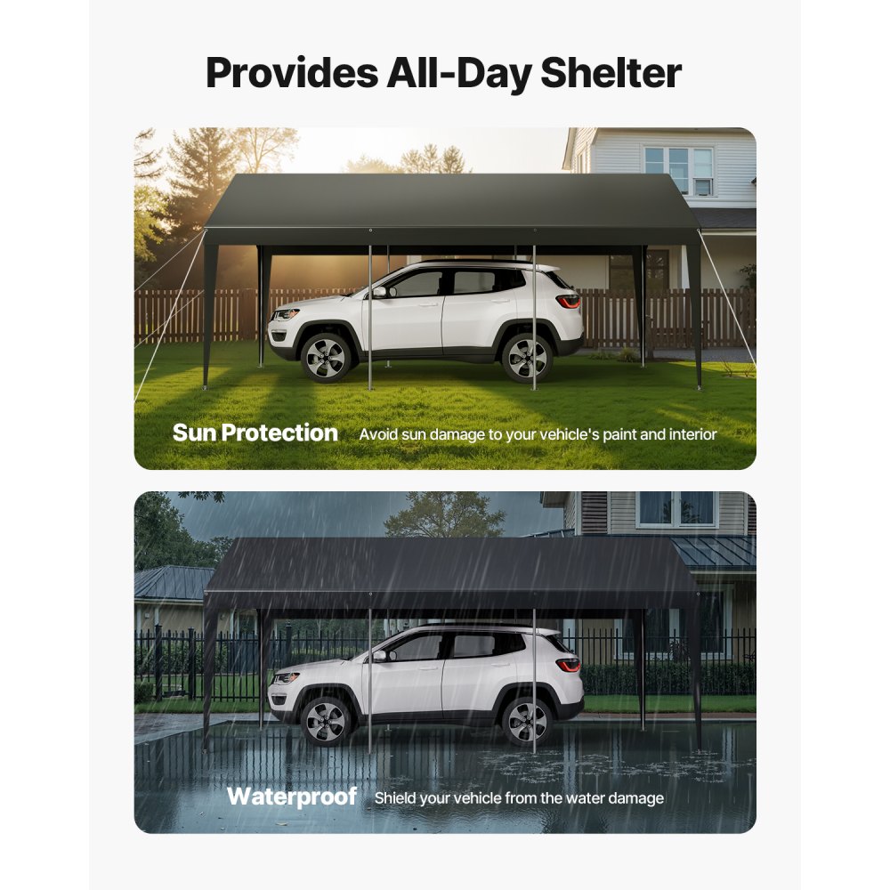 VEVOR Carport, 3,05x6,09x2,87 m Autoüberdachung, tragbare Zeltgarage, verzinkter Autounterstand, Garagenzelt UV-beständig, Ganzjahresschutz, Lagerschuppen, Ideal für Auto, Boot, Motorrad