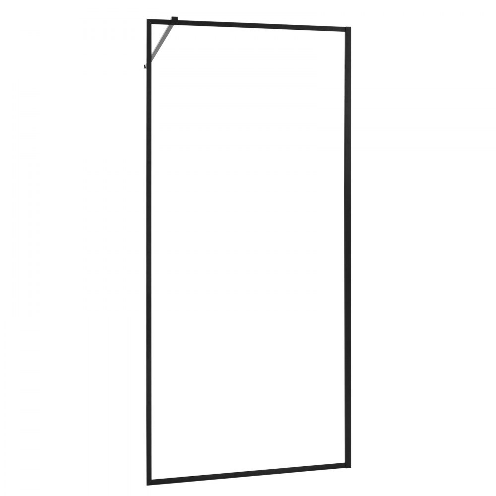 VEVOR feststehende Duschwand aus Glas (864 x 1870 mm) rahmenlos, 8 mm dicke, klare Sicherheitsglastür mit Bodendichtung und Beschlägen, Duschtrennwand Duschabtrennung für Badezimmer, Mattschwarz