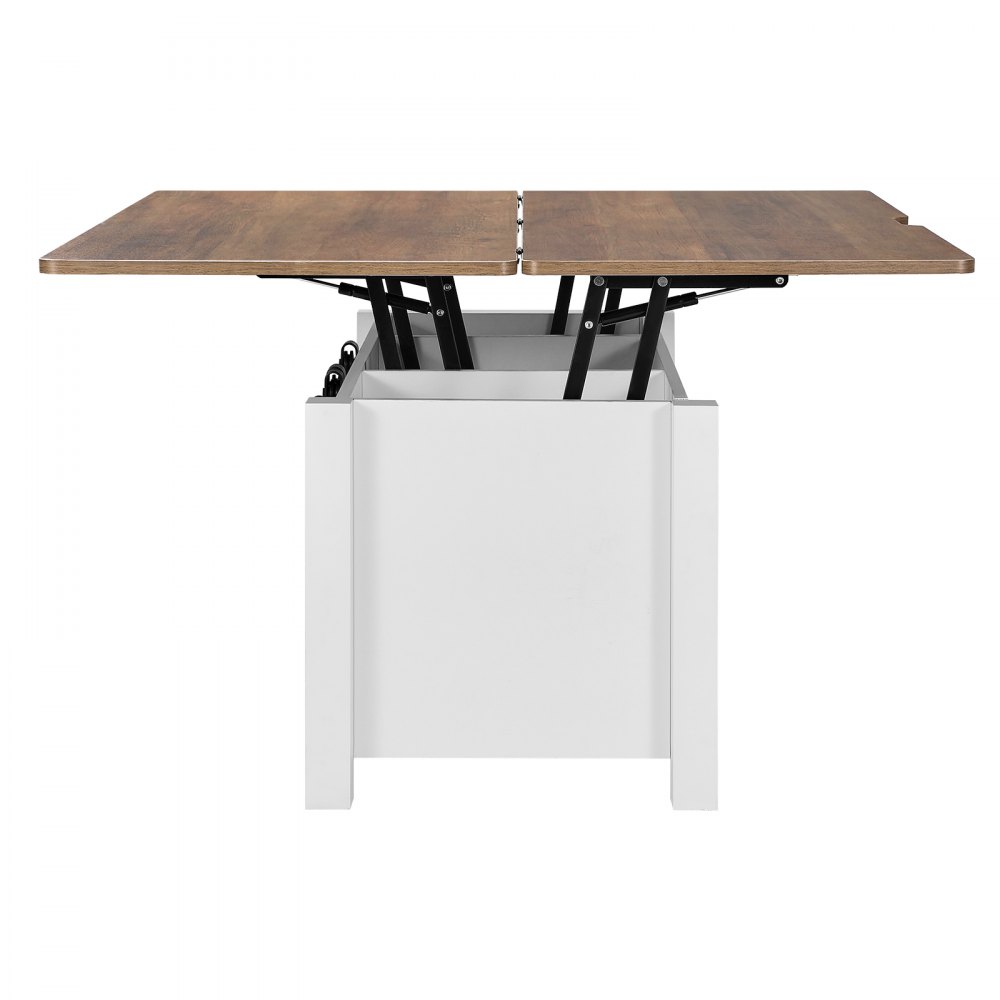 VEVOR Lift Top Couchtisch 100 cm, rustikaler Kaffeetisch mit Scheunentor & verstecktem Staufach, rechteckige Hubtischplatte für Wohnzimmer Büro Zuhause, Wohnzimmertisch Sofatisch Braun + Weiß