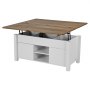 VEVOR Lift Top Couchtisch 100 cm, rustikaler Kaffeetisch mit Scheunentor & verstecktem Staufach, rechteckige Hubtischplatte für Wohnzimmer Büro Zuhause, Wohnzimmertisch Sofatisch Braun + Weiß