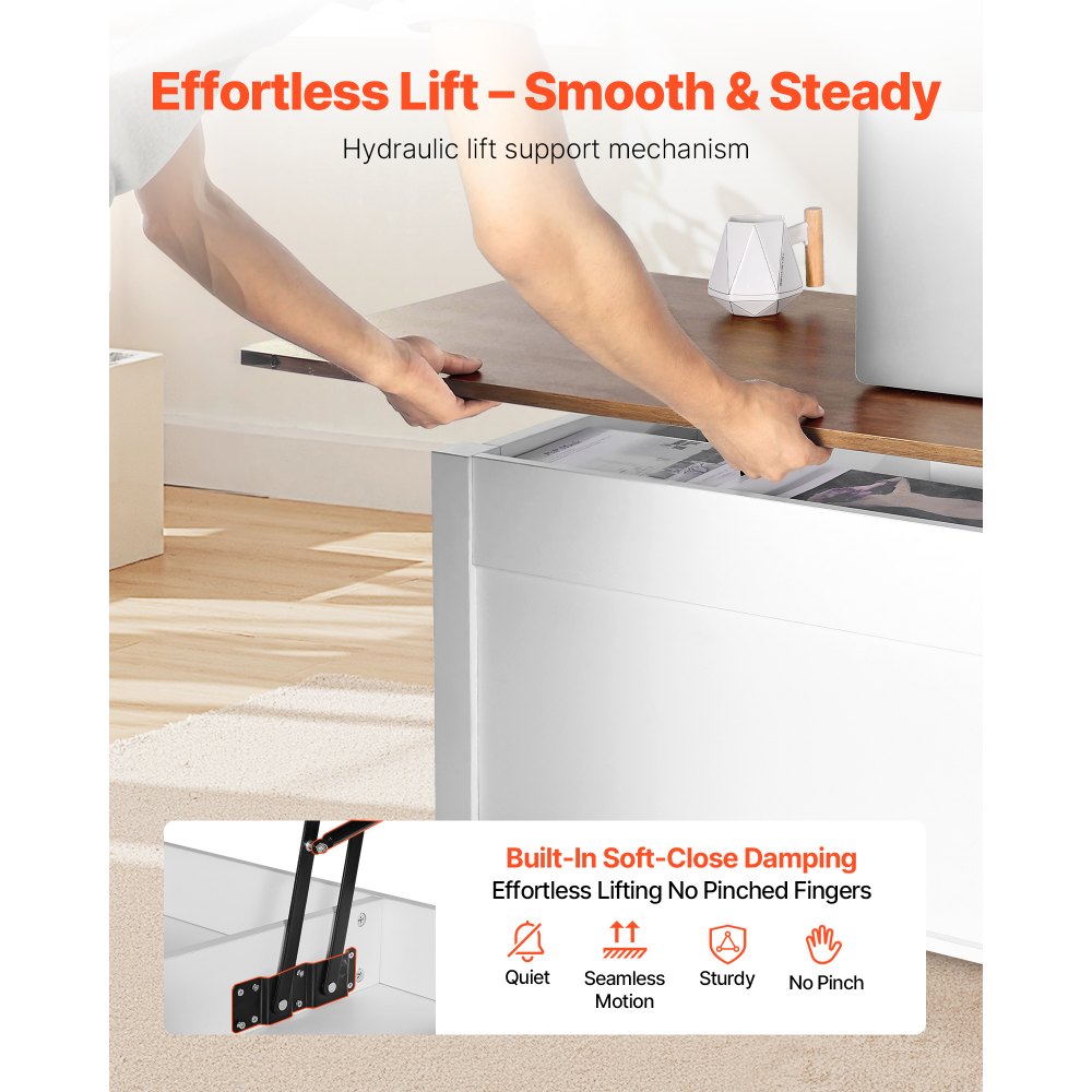 VEVOR Lift Top Couchtisch 120 cm, rustikaler Kaffeetisch mit Scheunentor & verstecktem Staufach, moderne rechteckige Hubtischplatte für Wohnzimmer Büro Zuhause, Wohnzimmertisch Sofatisch weiß