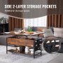 VEVOR Couchtisch mit anhebbarer Platte, 39,4 Zoll großer rechteckiger Couchtisch mit zusätzlichen Aufbewahrungstaschen, umklappbarer Couchtisch mit Steckdosenleiste & USB & Ambientebeleuchtung für das Wohnzimmer, braun