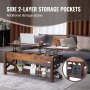 VEVOR Couchtisch mit anhebbarer Platte, rechteckiger 47,5-Zoll-Couchtisch mit zusätzlichen Aufbewahrungstaschen, aufklappbarer Couchtisch für das Wohnzimmer, braun