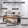 VEVOR Couchtisch mit anhebbarer Platte, rechteckiger 47,5-Zoll-Couchtisch mit zusätzlichen Aufbewahrungstaschen, aufklappbarer Couchtisch für das Wohnzimmer, braun