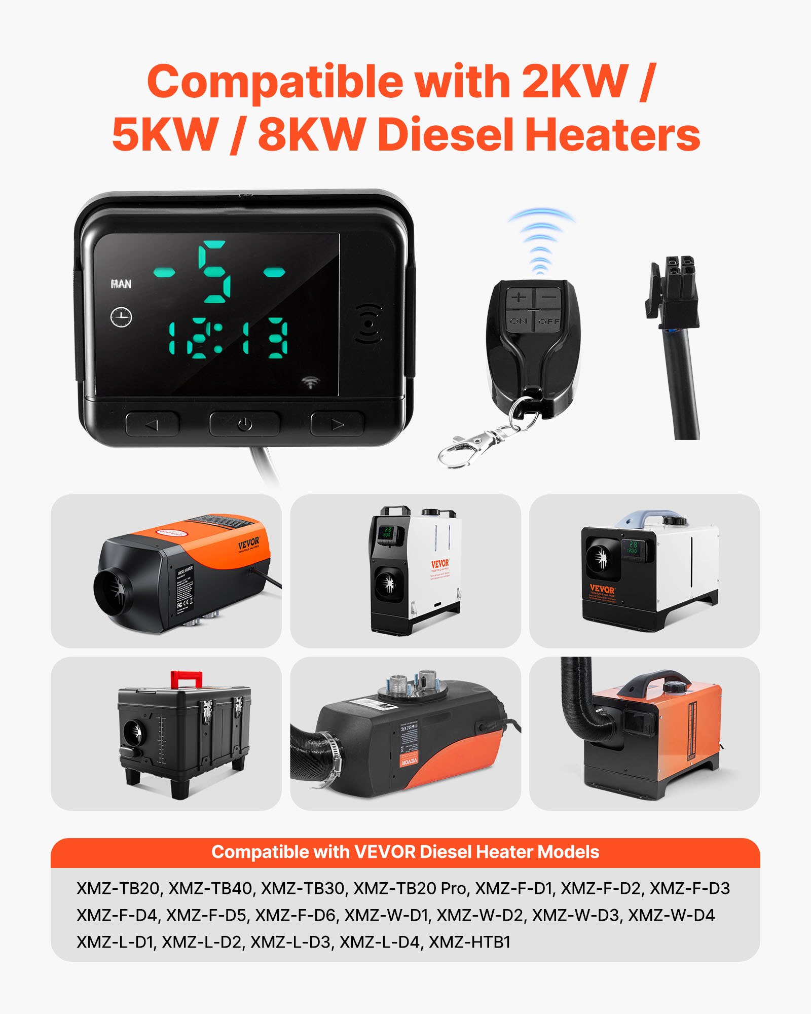VEVOR Diesel Luftheizungsregler, DC 5 V Universal-Thermostatschalter für Dieselheizung, Standheizungsregler mit LCD Display & Fernbedienung, Dieselheizungsschalter für 2 kW/5 kW/8 kW Standheizungen