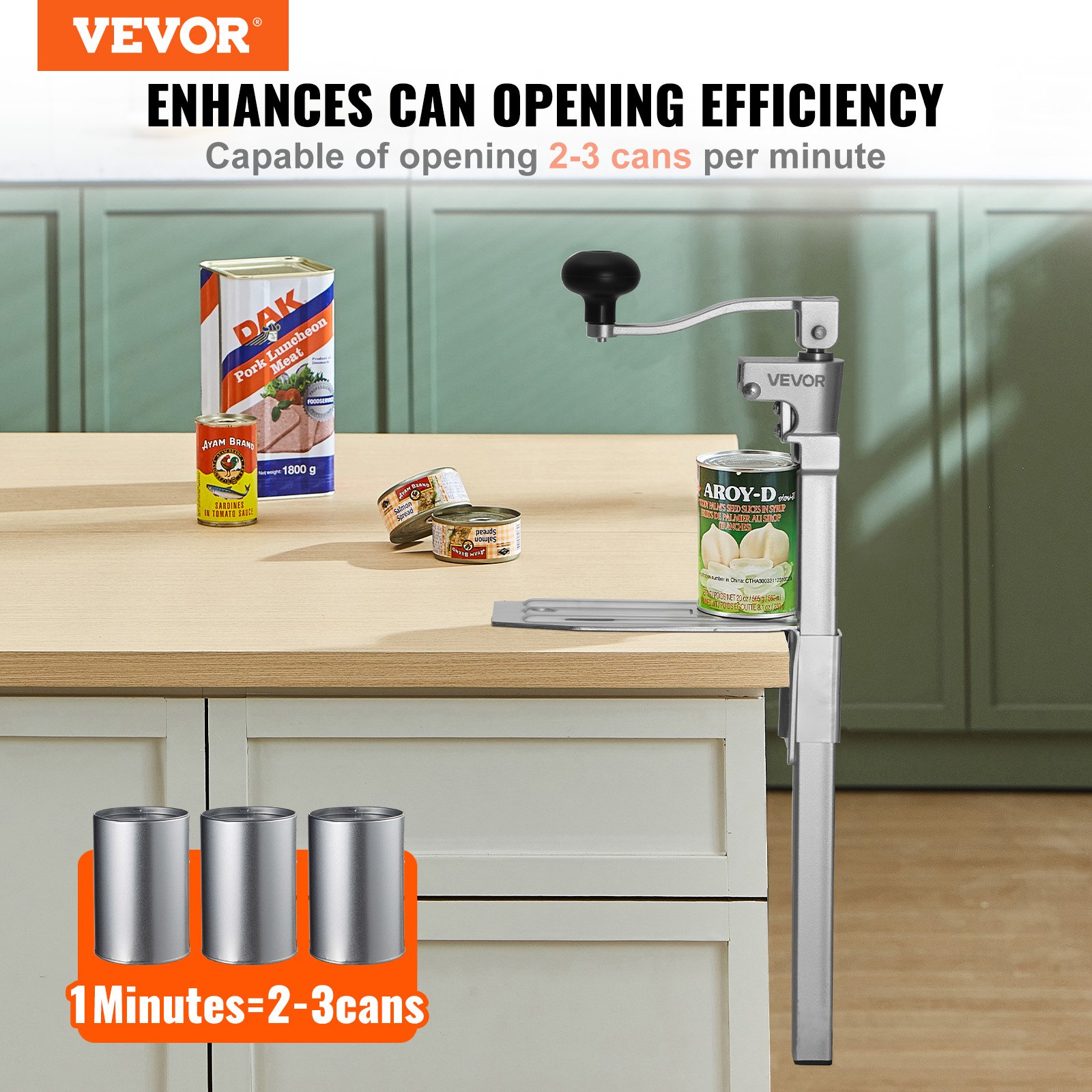 VEVOR Commercial Can Opener, Heavy-Duty Manual Tabletop Cans Opener for Cans Up to 300 mm Height, Height-Adjustable Professional Can Openers with Stainless Steel Blade, for Restaurant & Food Store