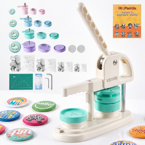 VEVOR Buttonmaschine ⌀25/32/58/75 mm Button Maker Knopfmacher Buttonpresse, für DIY-Anstecker Pins & Schlüsselanhänger, Pin Maker mit 400 Buttonteilen, Kreisschneider & Zauberbuch, Verstärkter Griff