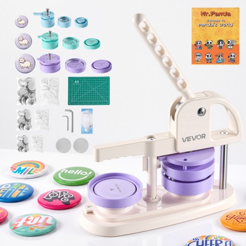VEVOR Buttonmaschine 32/58/75 mm Button Maker Knopfmacher Abzeichenmaschine, für DIY-Anstecker Pins & Schlüsselanhänger, Pin Maker mit 300 Buttonteilen, Kreisschneider & Zauberbuch, Verstärkter Griff