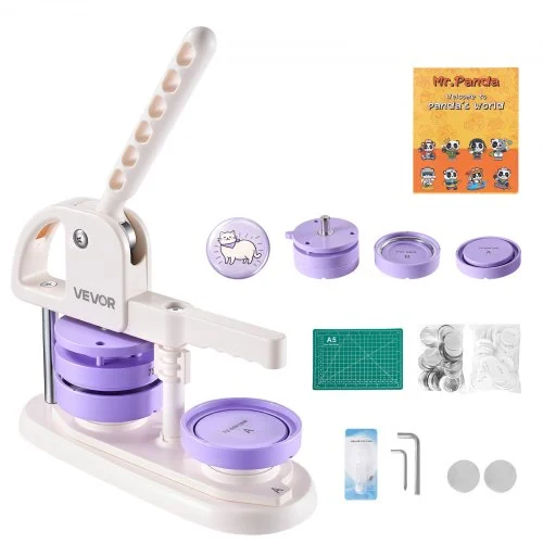 VEVOR Buttonmaschine ⌀75 mm Button Maker Knopfmacher Abzeichenmaschine Weiß, für DIY-Anstecker Pins Schlüsselanhänger, Pin Maker mit 100 Button-Rohlingen Kreisschneider & Zauberbuch, Ergonomischer Griff