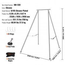 VEVOR Aerial Yogarahmen 253 x 192 x 295 cm, Silber Yoga Swing Air Fliegen Stand, Outdoor Indoor Yoga-Schaukel-Gestell Yoga Zubehör 250 kg Max. Tragfähigkeit, inkl. Sicherheitsseilen & Fußpolster
