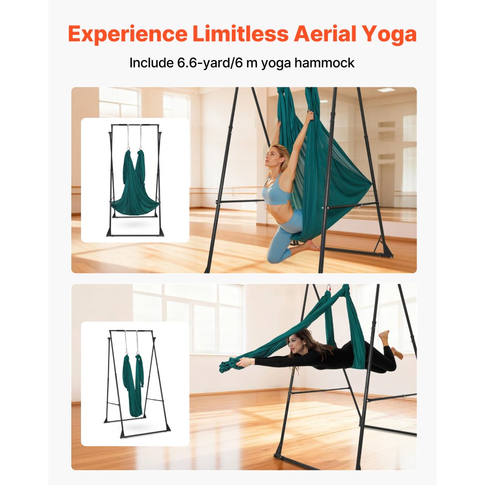 VEVOR Aerial Yogarahmen Schaukelständer mit 6 m langer Yoga-Hängematte (Grün) & max. 200 kg Tragkraft & dreieckiger Struktur & EVA-Schaum, 4-stufige horizontale & 6-stufige vertikale Einstellung