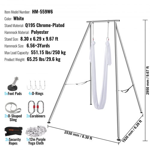 VEVOR Aerial Yoga Hngematte mit Yogarahmen 6 x 2,6 m, Wei Yoga Swing Air  Fliegen, Yoga-Schaukel Hammock Swing 250 kg Max. Tragfhigkeit, inkl. Yoga-Socken  & Fupolster, Anti-Gravity-bungen | VEVOR DE