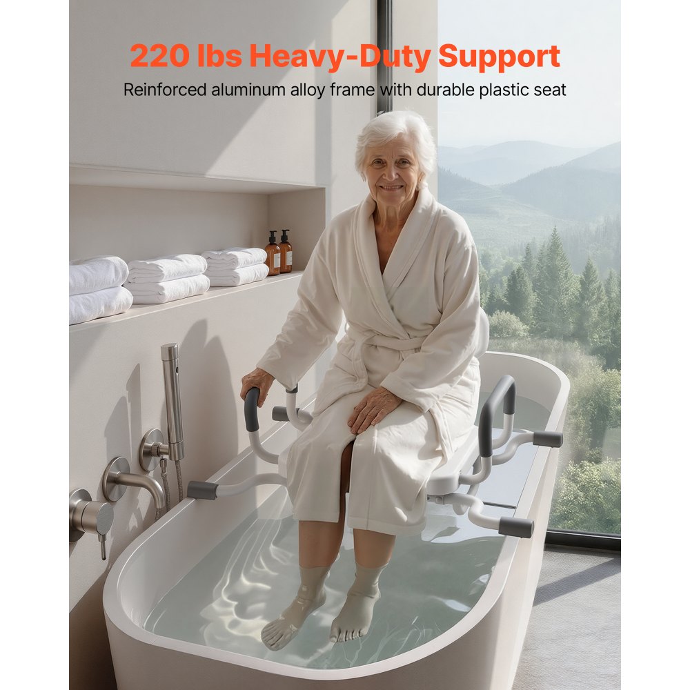 VEVOR Swivel Shower Chair with Arms and Back, 100 kg Heavy Duty Bench Seat for Inside Shower Stall and Bathtub Mounting, Bathroom Bath Tub Seat for Adults, Seniors, Handicap, Elderly and Disabled