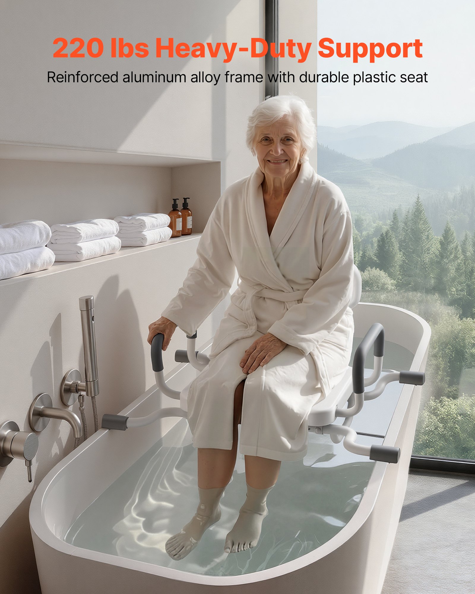 VEVOR Swivel Shower Chair with Arms and Back, 100 kg Heavy Duty Bench Seat for Inside Shower Stall and Bathtub Mounting, Bathroom Bath Tub Seat for Adults, Seniors, Handicap, Elderly and Disabled