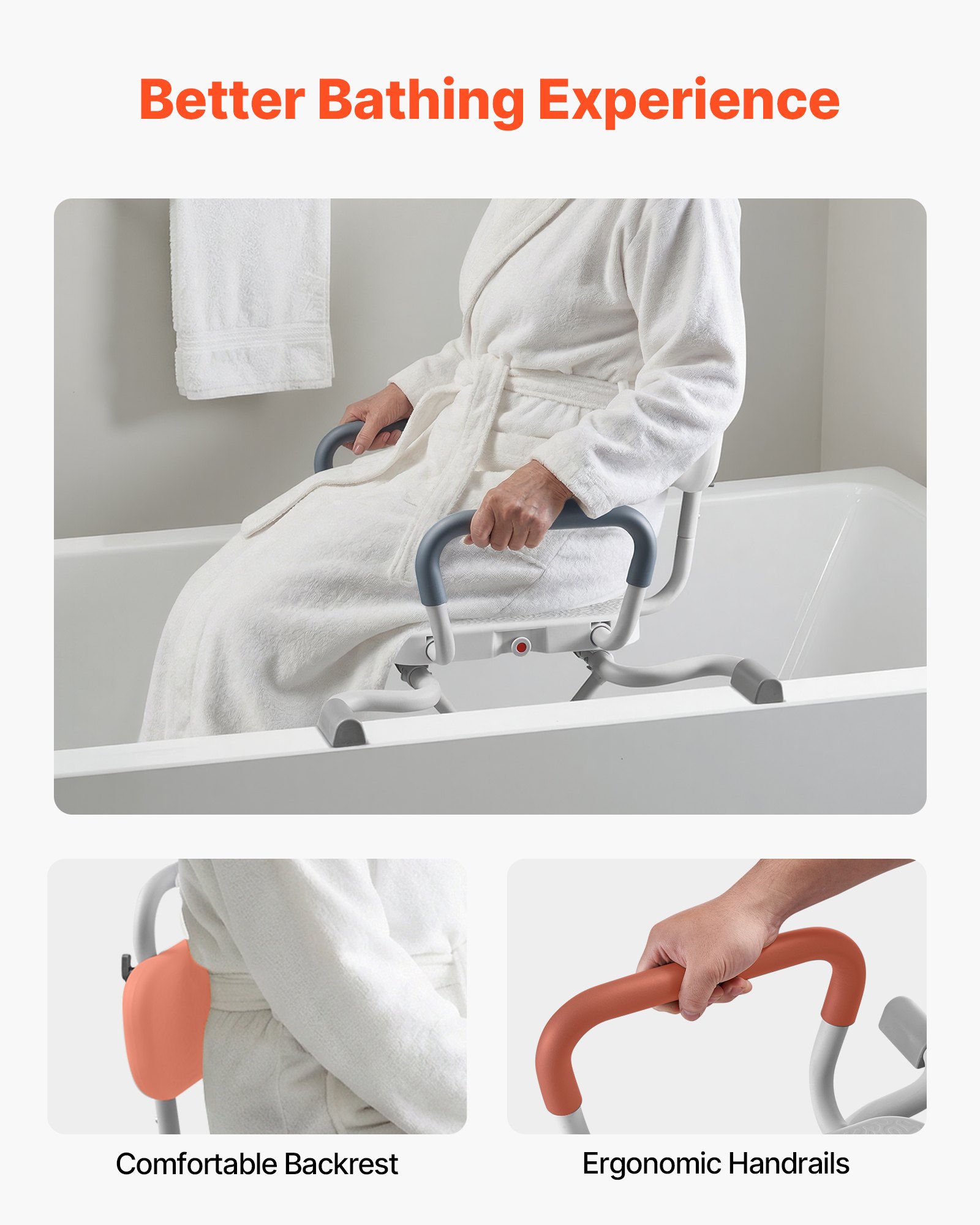 VEVOR Swivel Shower Chair with Arms and Back, 100 kg Heavy Duty Bench Seat for Inside Shower Stall and Bathtub Mounting, Bathroom Bath Tub Seat for Adults, Seniors, Handicap, Elderly and Disabled