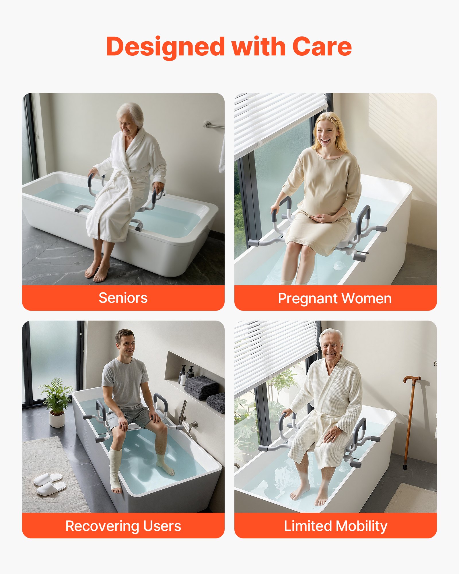 VEVOR Swivel Shower Chair with Arms and Back, 100 kg Heavy Duty Bench Seat for Inside Shower Stall and Bathtub Mounting, Bathroom Bath Tub Seat for Adults, Seniors, Handicap, Elderly and Disabled