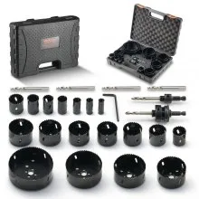 VEVOR Lochsäge Set Bimetall, 18-tlg. Lochblätter, 6 Lochbohrer Schnitttiefe 38 mm, Bimetall Lochsägensatz Bohrmaschine Zubehör, Profi Lochsägen zum Bohren von Holz, Eisen, Kunststoff und PVC usw.