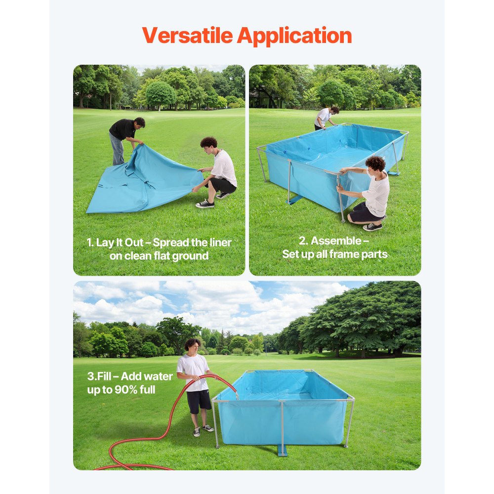 VEVOR Frame Pool, Aufstellpool, 3000x2000x762 mm, Stahlrahmen Schwimmbecken, rechteckiger Stahlrahmenbecken, Rahmenpool für Garten, Gartenpool mit 3960 L Wasserkapazität, für 4–5 Personen, blau