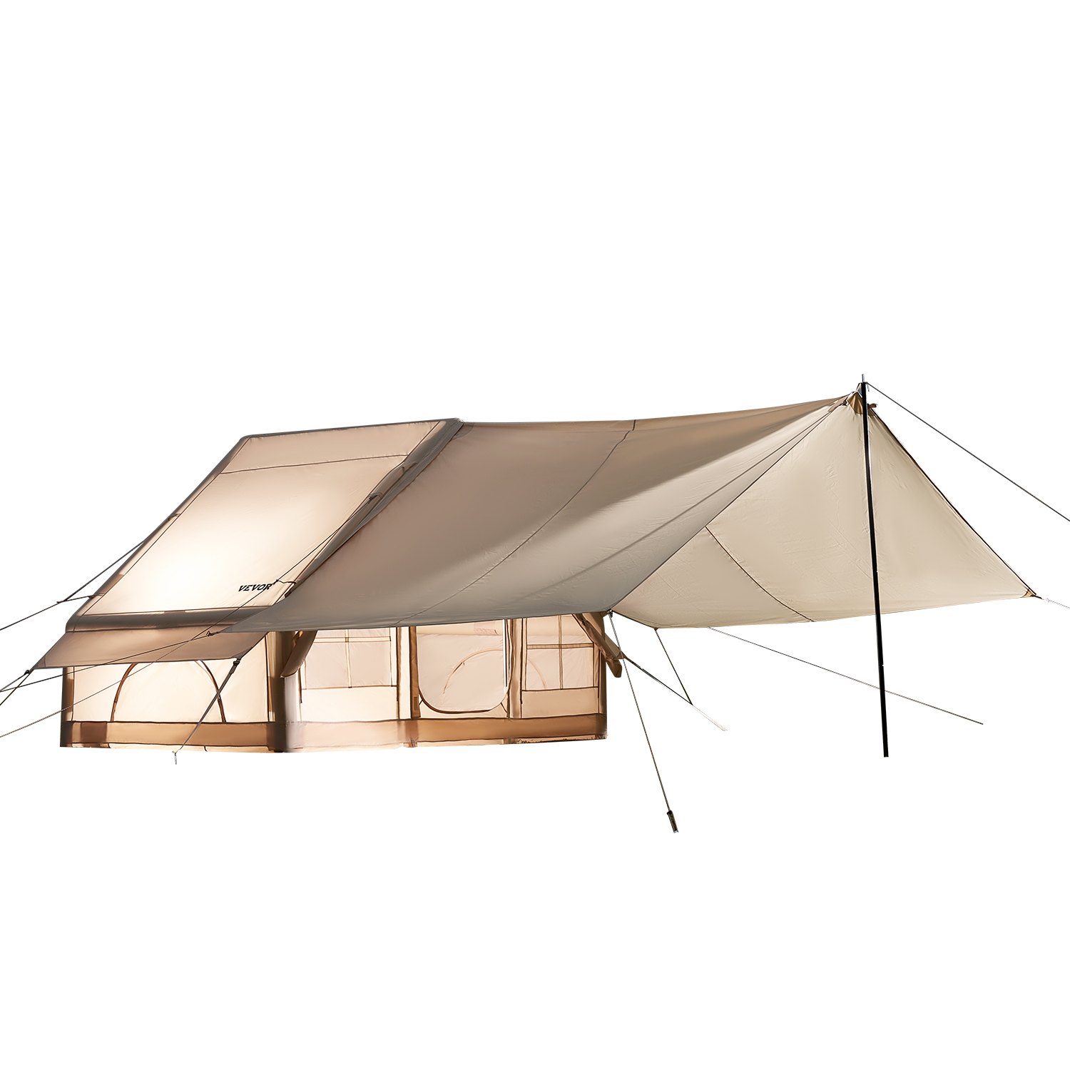 VEVOR Aufblasbare Zelte für Camping 3x2x2 m, 3–5 Personen, 300D Oxford 4-Jahreszeiten-Glamping-Zelt mit Baldachin, Handpumpe, Ofenanschluss, 2 Türen & 2 Netzfenstern (Aufbewahrungstasche inkl.)