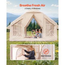 VEVOR Aufblasbare Zelte für Camping 3x3x2,3 m, 4–6 Personen, 300D Oxford 4-Jahreszeiten-Glamping-Zelt mit Handpumpe, Ofenanschluss, 2 Türen & 4 Netzfenstern, inkl. Aufbewahrungstasche für Transport
