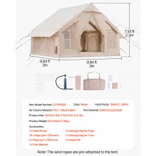 VEVOR Aufblasbare Zelte für Camping 3x3x2,3 m, 4–6 Personen, 300D Oxford 4-Jahreszeiten-Glamping-Zelt mit Handpumpe, Ofenanschluss, 2 Türen & 4 Netzfenstern, inkl. Aufbewahrungstasche für Transport