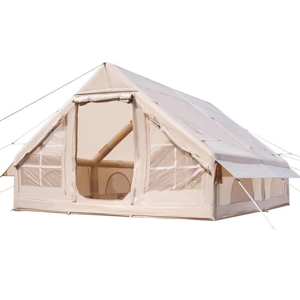 VEVOR Aufblasbare Zelte für Camping 4x3x2 m, 5–8 Personen, 300D Oxford Glamping-Zelt mit Ofenanschluss, Handpumpe 2 Türen & 4 Netzfenstern, inkl. Aufbewahrungstasche für einfachen Transport