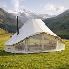 VEVOR Glockenzelt, 4 Jahreszeiten, 6x4x3,1 m, Jurtenzelt mit Ofenrohrdurchführung & Regenhülle, Poly-Baumwoll-Gewebe, bis zu 12 Personen, Ideal für Familien-Camping & Outdoor-Aktivitäten, Beige