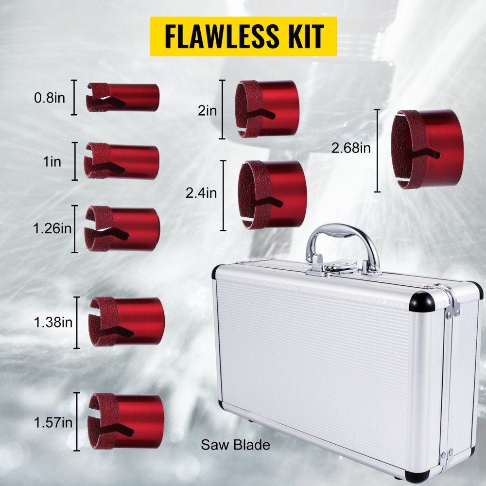 Diamond Hole Saw 8 PCS M14 20/25/32/35/40/50/60/68mm Diamond Drill Bit Set 0.6/0.8/1/1.05/1.2/1.5/1.8/2 inch for Granite, Porcelain Stoneware and Tiles