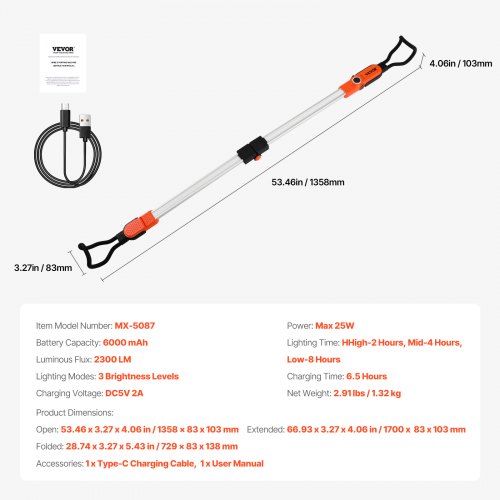 werkplaatslamp werklamp 2300LM 6000mAh LED-werklamp autoreparatie werkplaatslamp werklamp 2300LM 6000mAh LED-werklamp autoreparatie
