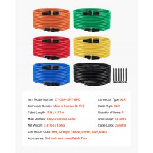 VEVOR XLR-Kabel 4,57 m, 6er-Pack, symmetrische DMX-Mikrofonkabel (Stecker auf Buchse), vergoldete 3-polige XLR-Mikrofon-Lautsprecherkabel, für Bühnenbeleuchtung, Mikrofone, Verstärker, Mischpulte