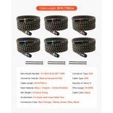 VEVOR XLR-Kabel 7,62 m, 6er-Pack, geschirmte symmetrische DMX-Mikrofonkabel (Stecker auf Buchse), vergoldete 3-polige XLR-Mikrofon-Lautsprecherkabel, für Bühnenbeleuchtung, Mikrofone, Verstärker