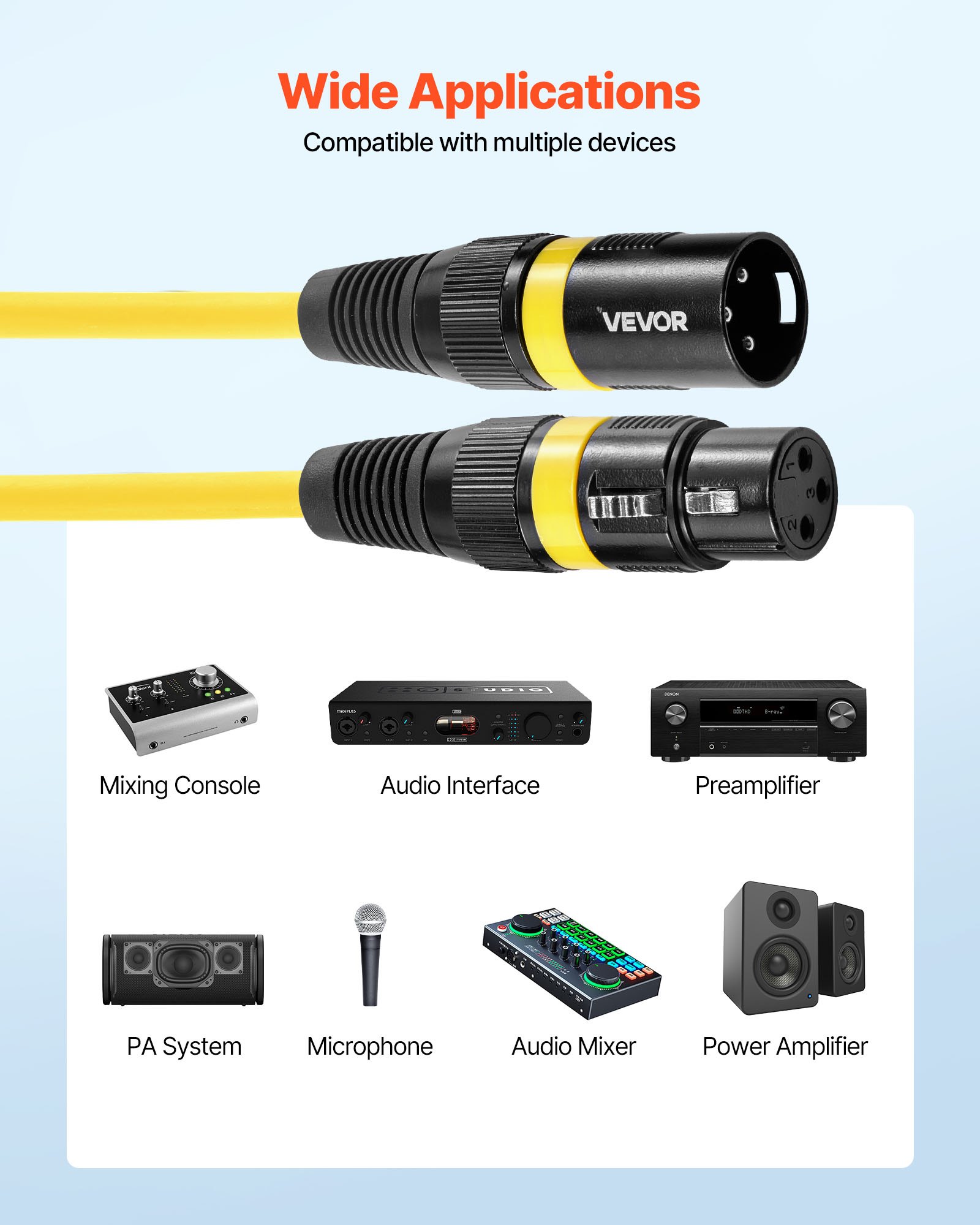 VEVOR XLR-Kabel 7,62 m, 4er-Pack, symmetrische DMX-Mikrofonkabel (Stecker auf Buchse), vergoldete 3-polige XLR-Mikrofon-Lautsprecherkabel, für Bühnenbeleuchtung, Mikrofone, Verstärker, Mischpulte