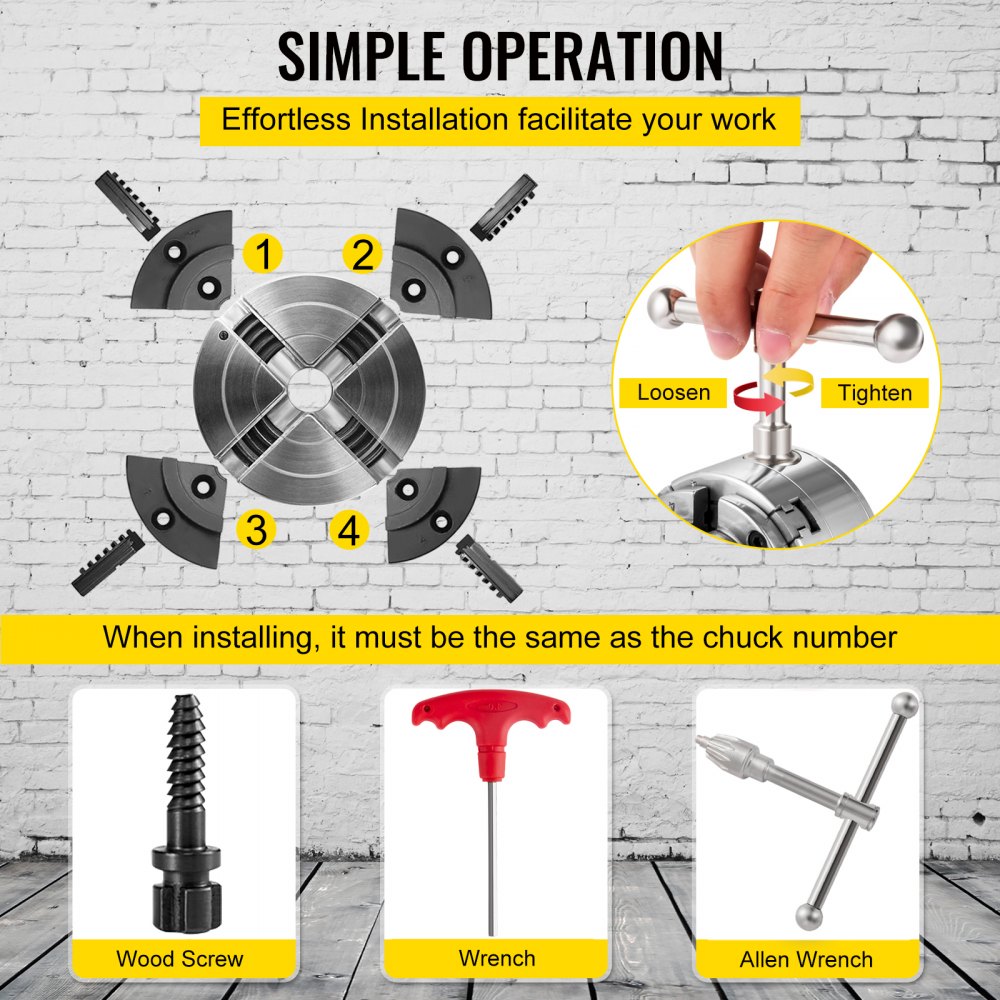 VEVOR 95mm Backenfutter Drechselfutter 4 Backen Drechselspannfutter Spannfutter selbstzentrierend Drehfutter für Drechselbank