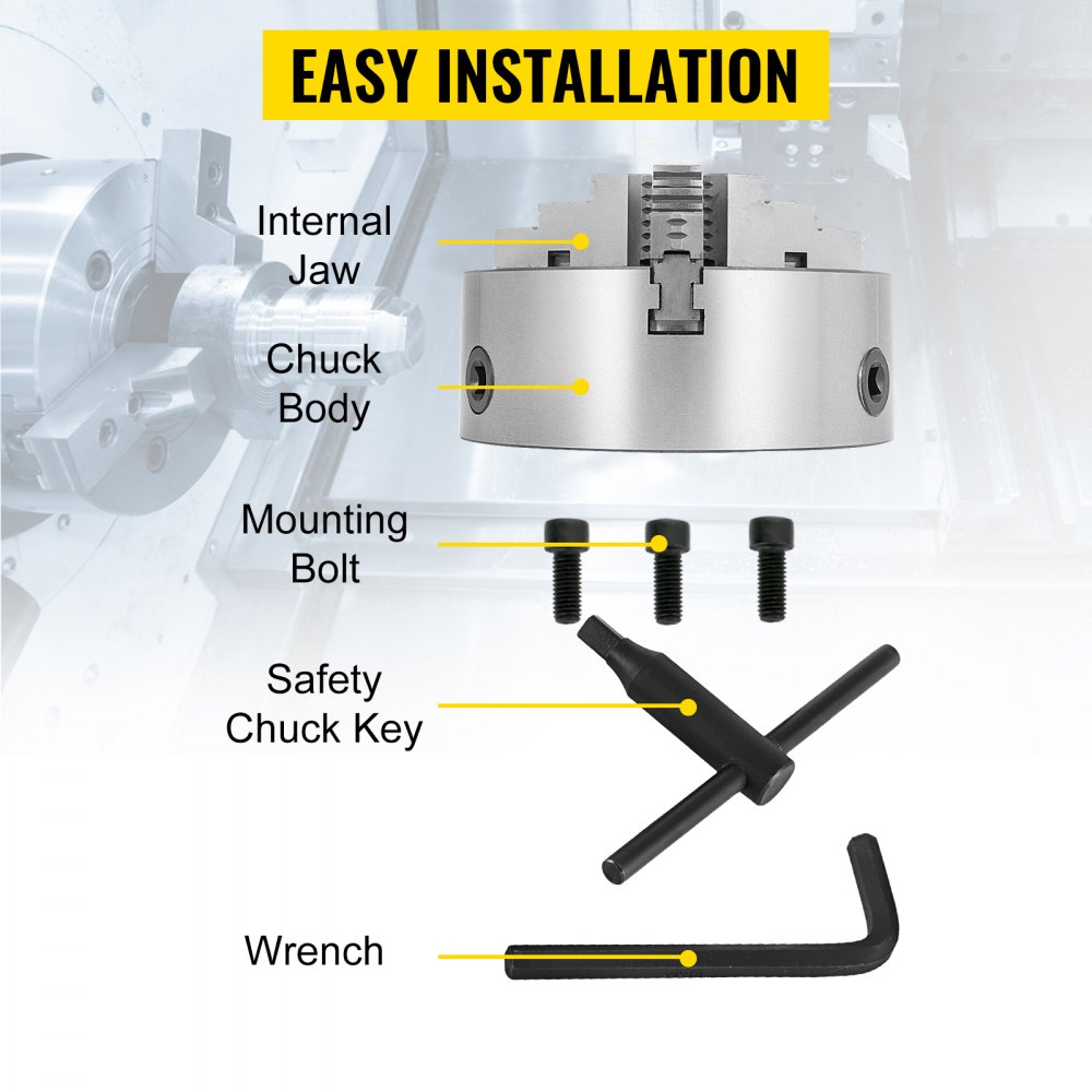 VEVOR Metalldrehfutter K11-200A, Dreibackenfutter Drehfutter 3-backen, Selbstzentrierendes Drehfutter 200 mm, wendbar Metall Drehmaschine Zubehör
