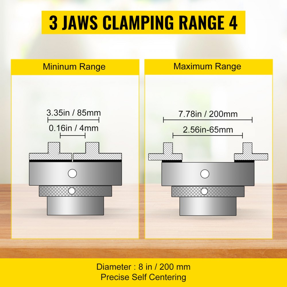 VEVOR Metalldrehfutter K11-200A, Dreibackenfutter Drehfutter 3-backen, Selbstzentrierendes Drehfutter 200 mm, wendbar Metall Drehmaschine Zubehör