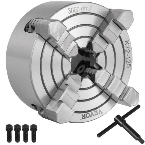 VEVOR K72-125 Drehfutter 5 Zoll 4-Backen, Drehfutter unabhängige umkehrbare Backe, Metalldrehfutter Drehmaschinenzubehör, für Drehmaschinen