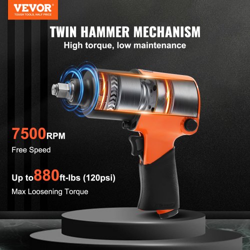 VEVOR Schlagschrauber Druckluft max. Lsemoment 1193Nm Druckluftschrauber  Vierkant 1,27cm Druckluftschrauber max. Drehmoment 922Nm Vibrations-/Geruscharmemer  6,2-8,3 bar 7500U/min Leerlaufdrehzahl | VEVOR DE