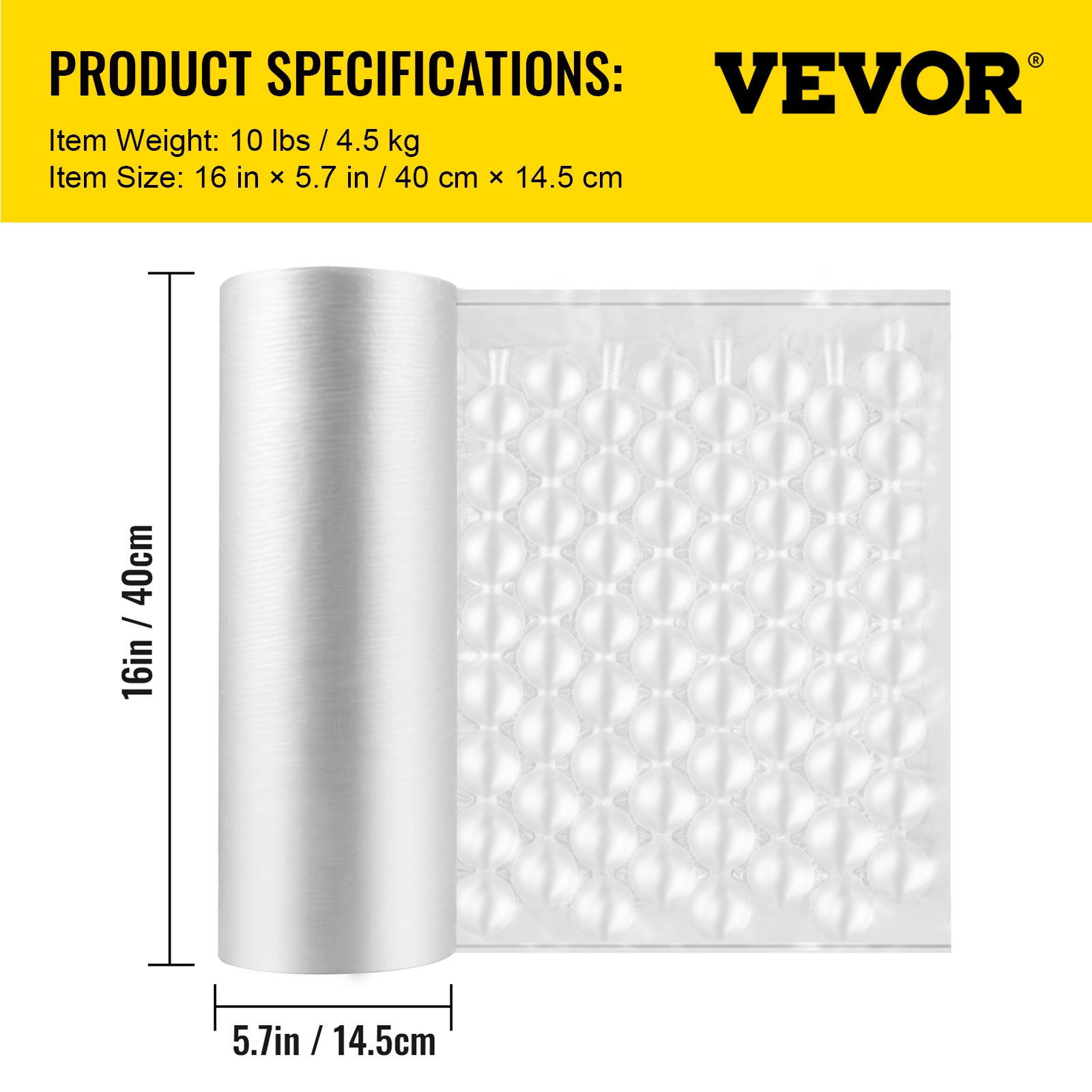VEVOR Bubble Wrap, 300m Long, 16 Inch Wide, Roll of Bubble Wrap for Packaging Machines