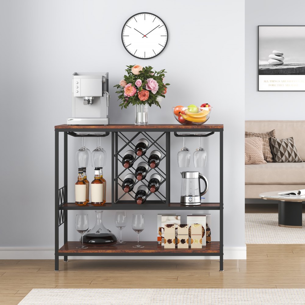 VEVOR Industrieller Barschrank, 1 m Weintisch für Spirituosen und Gläser, Anrichte Buffetschrank mit Glashalter & Weinregal, Freistehender Bauernhof Holz Barschrank für Wohnzimmer Home Bar