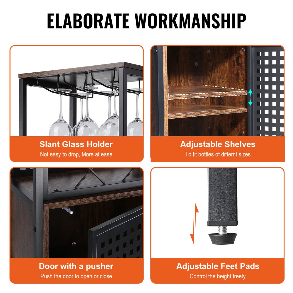 VEVOR 18-Zoll-Industrie-Barschrank, Weintisch für Spirituosen und Gläser, Sideboard-Buffetschrank mit Glashalter und Weinregal, Freistehender Kaffee-Barschrank aus Holz im Landhausstil