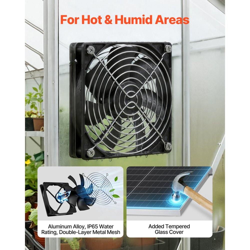 VEVOR Solar Powered Fan, 30W Solar Panel with 2 Fans, Adjustable Solar Panel Angle, 2668 RPM High-Speed, Flexible Installation, Fast Air Exchange for Greenhouse, Grow Tents, Chicken Coops, Shelters