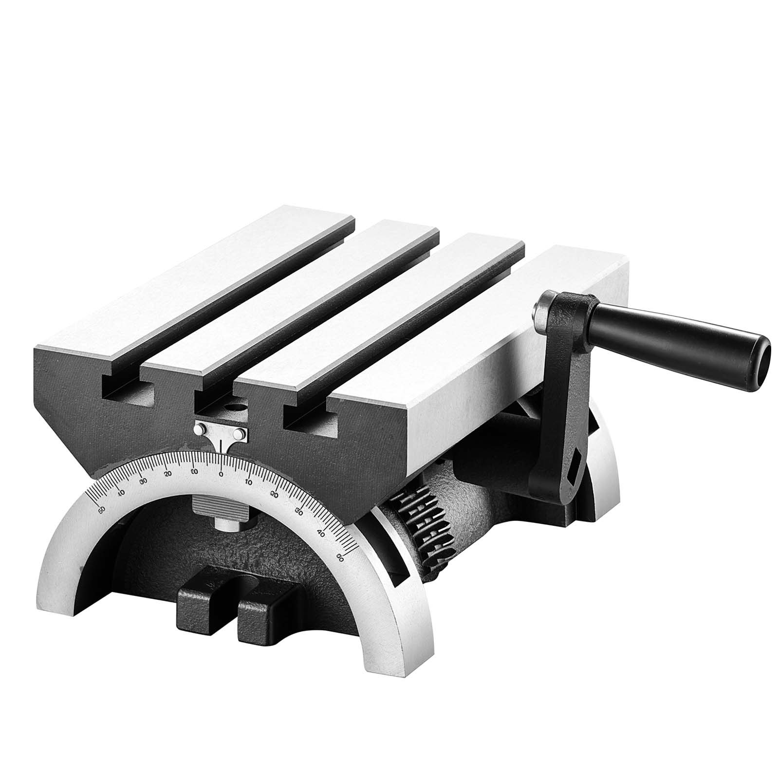 VEVOR Winkeltisch Schwenkbar 178x127 mm 0-45° Links & Rechts Verstellbar, Frästisch zur Verwendung auf Fräsmaschinen & Bohrmaschinen, Gusseisen Konstruktion, 3 T-Nuten, Skala mit 1-Grad-Schritten