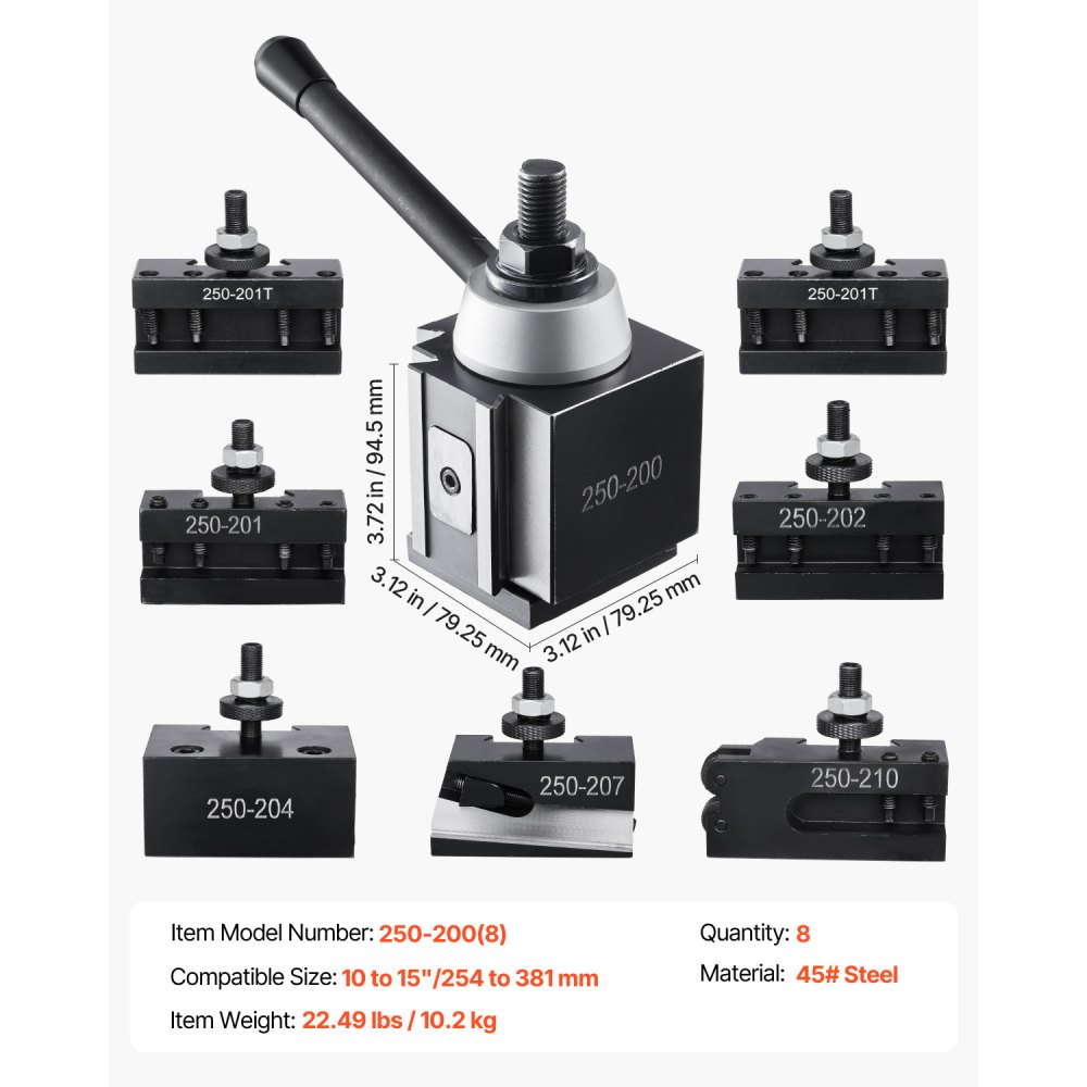 VEVOR Quick Change Tool Holder Set, 8-piece, Steel Holder, for Mini Lathes and Metal Lathes with 254-381mm Swing Diameter, Durable Steel Material, Ideal for Your Workshop